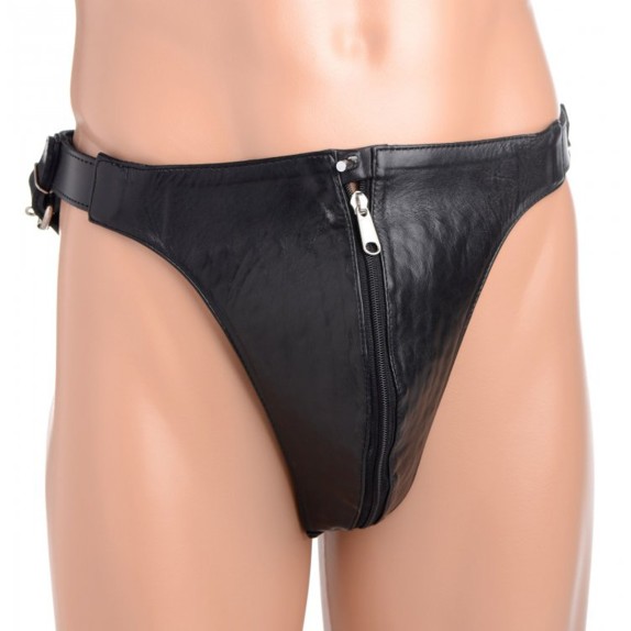 CINTURA DI CASTITA JOCKSTRAP IN PELLE CON PUNTE IN METALLO ALL'INTERNO ZIP