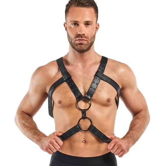 HARNESS PER UOMO IN SIMILPELLE REGOLABILE CON O-RING METALLICI ROCCO