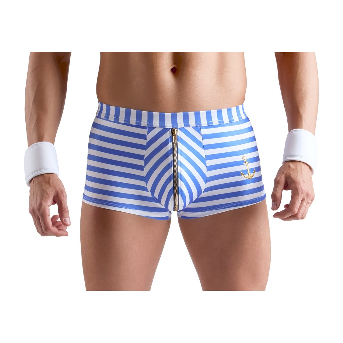 BOXER A RIGHE CON CERNIERA APRIBILE E POLSINI...