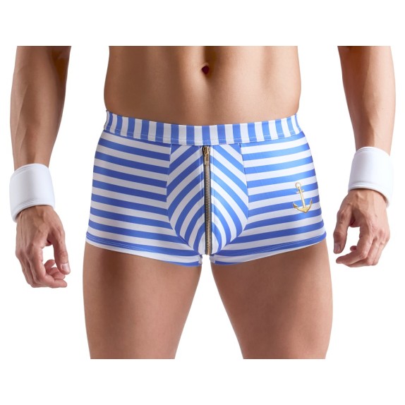 BOXER A RIGHE CON CERNIERA APRIBILE E POLSINI BIANCHI COSTUME DA MARINAIO SEXY