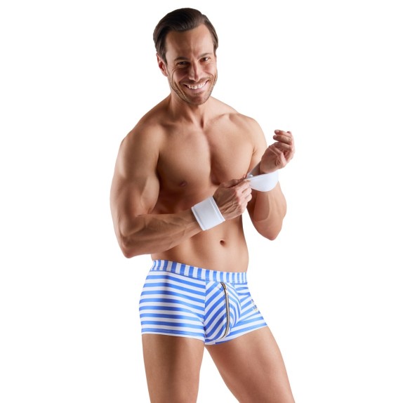 BOXER A RIGHE CON CERNIERA APRIBILE E POLSINI BIANCHI COSTUME DA MARINAIO SEXY