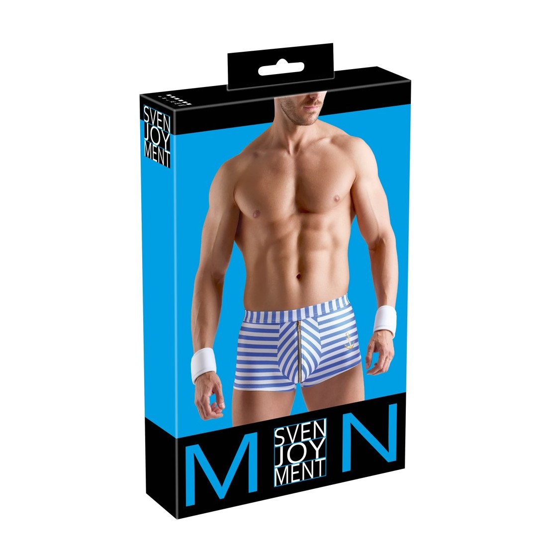 BOXER A RIGHE CON CERNIERA APRIBILE E POLSINI...
