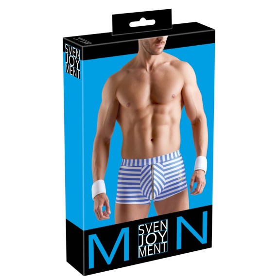 BOXER A RIGHE CON CERNIERA APRIBILE E POLSINI BIANCHI COSTUME DA MARINAIO SEXY