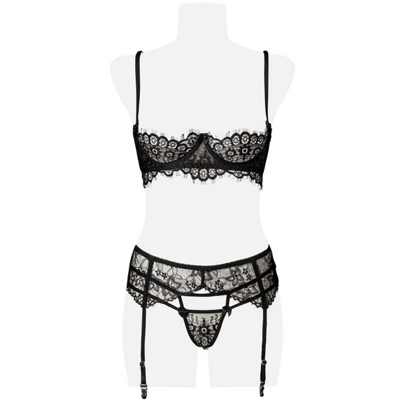 SET 5 PEZZI COMPLETO INTIMO SEXY PER DONNA IN PIZZO CON GUANTI E COPRICAPEZZOLI