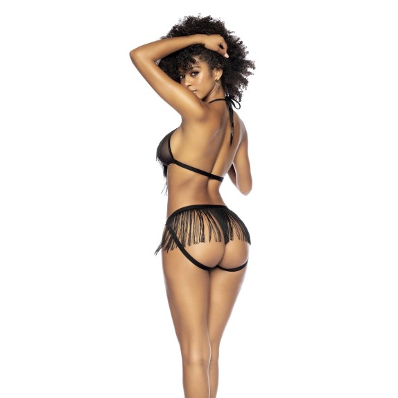 COMPLETO INTIMO SEXY DONNA CON FRANGE SENSUALI E MUTANDINA APRIBILE