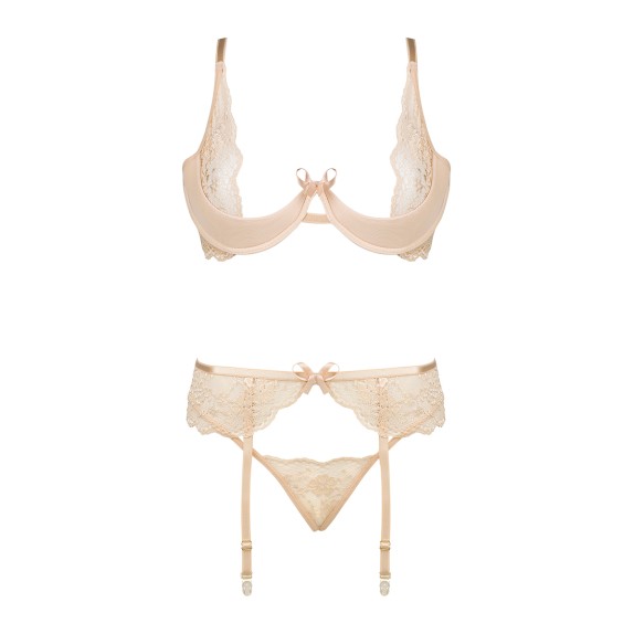 COMPLETO 3 PEZZI INTIMO SEXY DA DONNA ROSE SET NUDE BEAUTY NIGHT