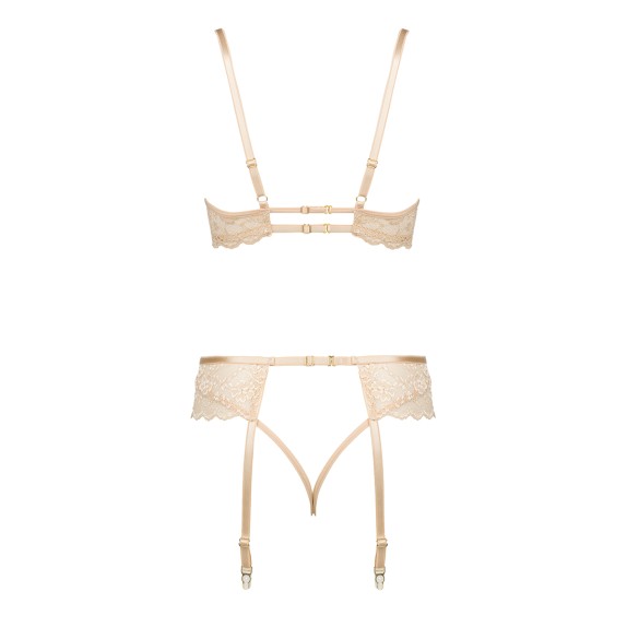 COMPLETO 3 PEZZI INTIMO SEXY DA DONNA ROSE SET NUDE