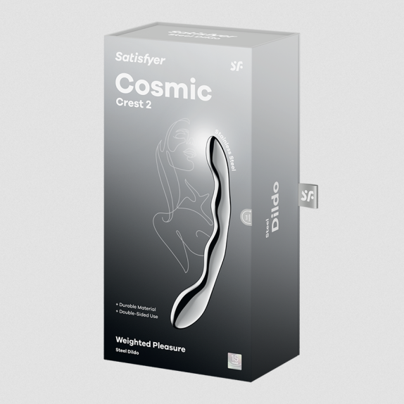 DILDO DOPPIO IN ACCIAIO INOX CON FORMA ONDULATA OTTIMO PER GIOCHI DI TEMPERATURA COSMIC CREST 2 SATISFYER