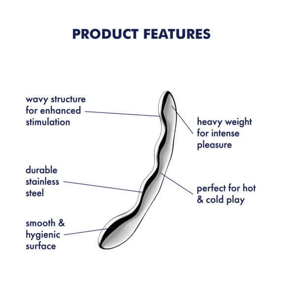 DILDO DOPPIO IN ACCIAIO INOX CON FORMA ONDULATA OTTIMO PER GIOCHI DI TEMPERATURA COSMIC CREST 2 SATISFYER