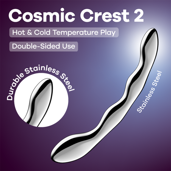 DILDO DOPPIO IN ACCIAIO INOX CON FORMA ONDULATA OTTIMO PER GIOCHI DI TEMPERATURA COSMIC CREST 2 SATISFYER