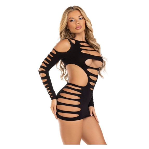 MINI ABITO SEXY PER DONNA NERO CON INTAGLI ELASTICIZZATO OHYEAH