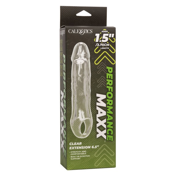 GUAINA PROLUNGA TRASPARENTE PER UOMO 21 CM CON ANELLO PER TESTICOLI PERFORMANCE MAXX