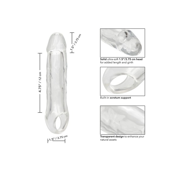 GUAINA PROLUNGA TRASPARENTE PER UOMO 21 CM CON ANELLO PER TESTICOLI PERFORMANCE MAXX