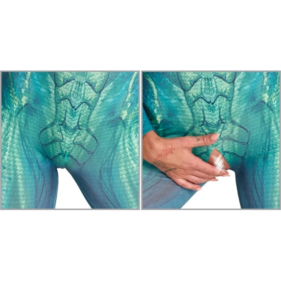 TUTA A FANTASIA EFFETTO RETTILE CON ZIP APRIBILE SUL CAVALLO E CAPPUCCIO TESTA REPTILOID ROLEPLAY