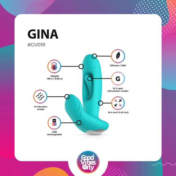 VIBRATORE DOPPIO PER IL PUNTO G CON LINGUA INTERNA E PER CLITORIDE GINA