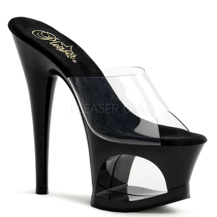 SANDALI SEXY CON PLATEAU FORATO E DESIGN NERO LUCIDO CON...