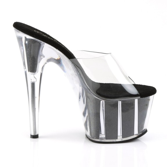 SANDALI SEXY CON PLATEAU NER CON GLITTER E TOMAIA TRASPARENTE TACCO 17-18 CM
