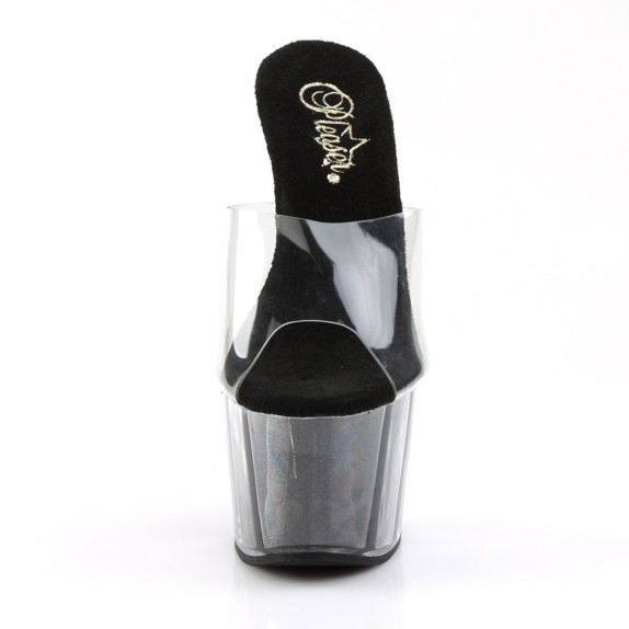 SANDALI SEXY CON PLATEAU NER CON GLITTER E TOMAIA TRASPARENTE TACCO 17-18 CM