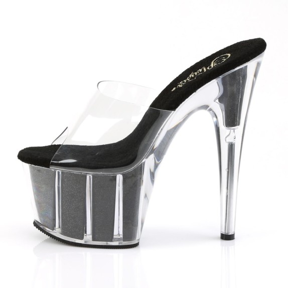 SANDALI SEXY CON PLATEAU NER CON GLITTER E TOMAIA TRASPARENTE TACCO 17-18 CM