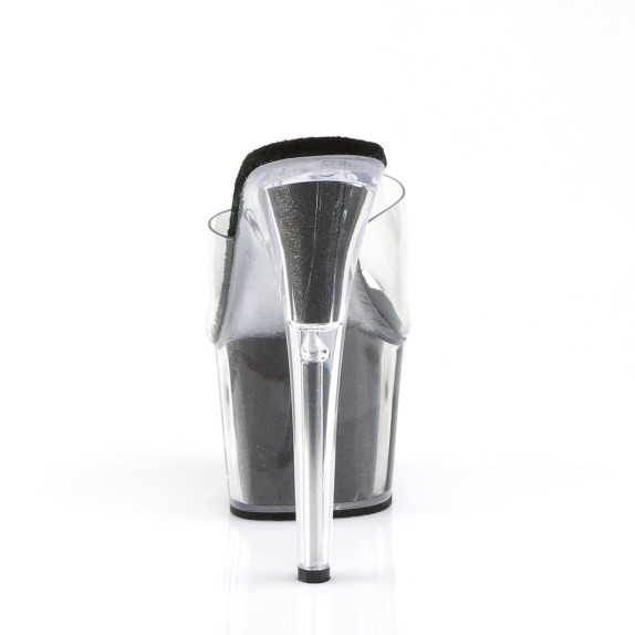 SANDALI SEXY CON PLATEAU NER CON GLITTER E TOMAIA TRASPARENTE TACCO 17-18 CM