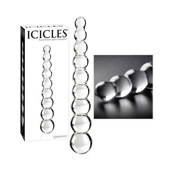 DILDO IN VETRO CON PALLINE ICICLES TRASPARENTE    