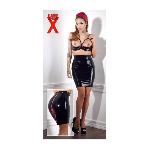 GONNA LATEX ADERENTE NERA E ROSA CON SPACCO       