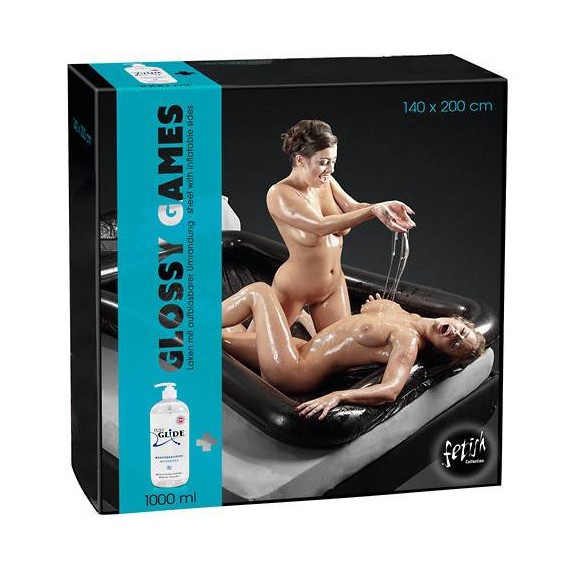PISCINA GONFIABILE NERA PER GIOCHI EROTICI CON 1 LITRO DI LUBRIFICANTE GLOSSY GAME