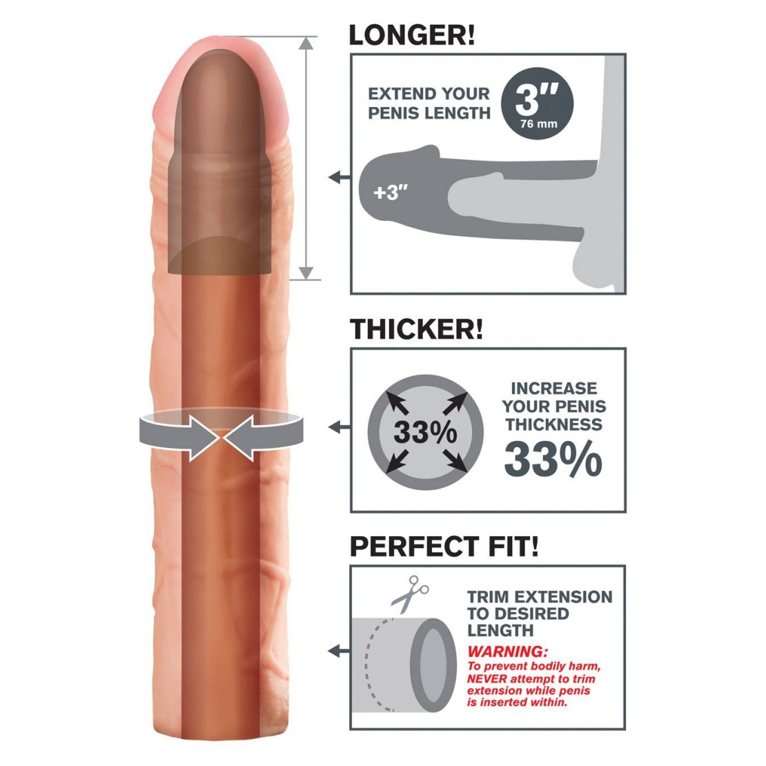 GUAINA PER ALLUNGARE E INGROSSARE IL PENE MORBIDA PERFECT 3 EXTENSION 