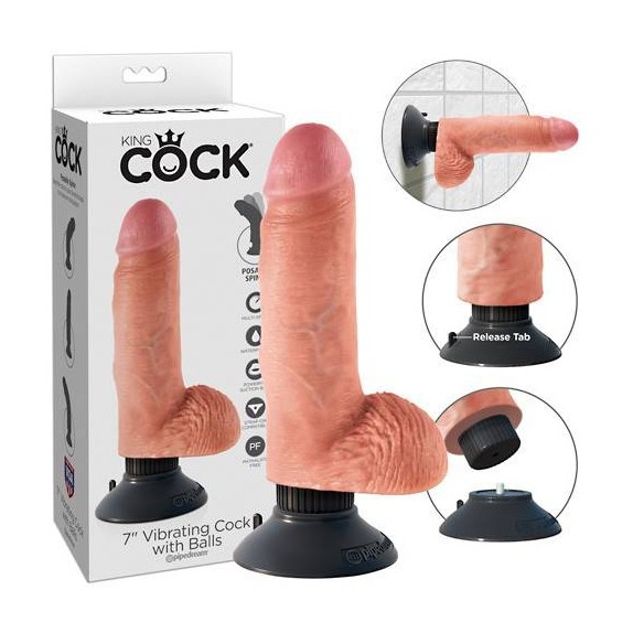 VIBRATORE KING COCK REALISTICO CON VENTOSA E TESTICOLI FLESSIBILE 7 INCH