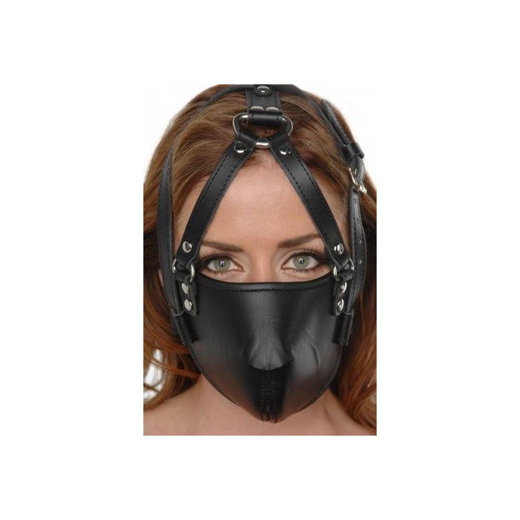 MUSERUOLA IN PELLE NERA CON CINGHIE STRICT LEATHER FACE HARNESS
