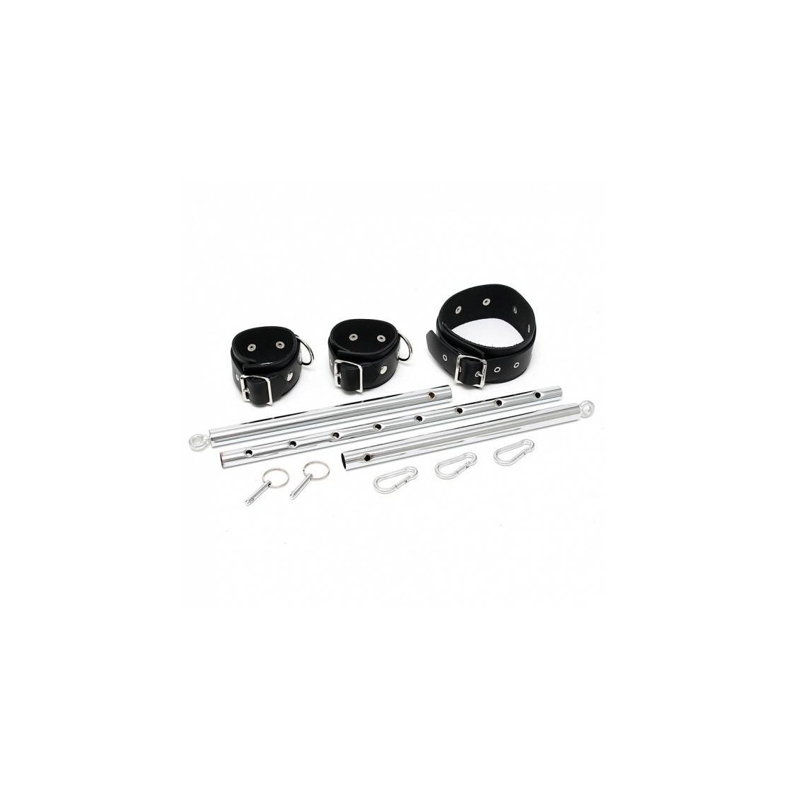 BARRA IN METALLO CON COLLARE E MANETTE IN PELLE SPREADER BAR