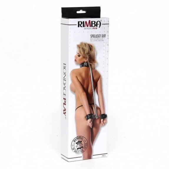 BARRA IN METALLO CON COLLARE E MANETTE IN PELLE SPREADER BAR