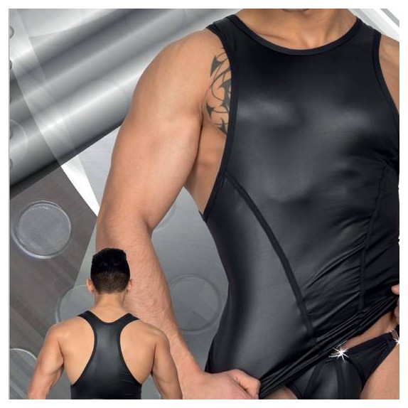 CANOTTA INTIMO MASCHILE IN SPANDEX SIMILPELLE NERA EROS VENEZIANI