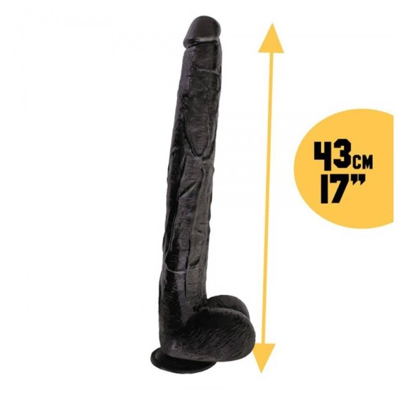 DILDO REALE  LUNGO E GROSSO NERO CON VENTOSA 43 CM BLACK BALLER 