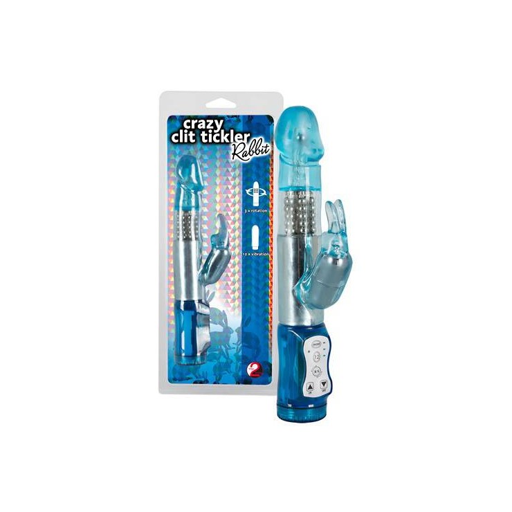 VIBRATORE RABBIT CHE RUOTA E VIBRA CON CONIGLIETTO CRAZY CLIT TICKLER BLU