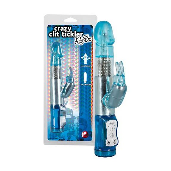 VIBRATORE RABBIT CHE RUOTA E VIBRA CON CONIGLIETTO CRAZY CLIT TICKLER BLU