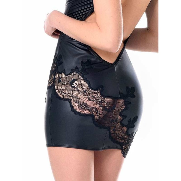 MINI ABITO SEXY PER DONNA IN SPANDEX CON INSERTI IN PIZZO 2
