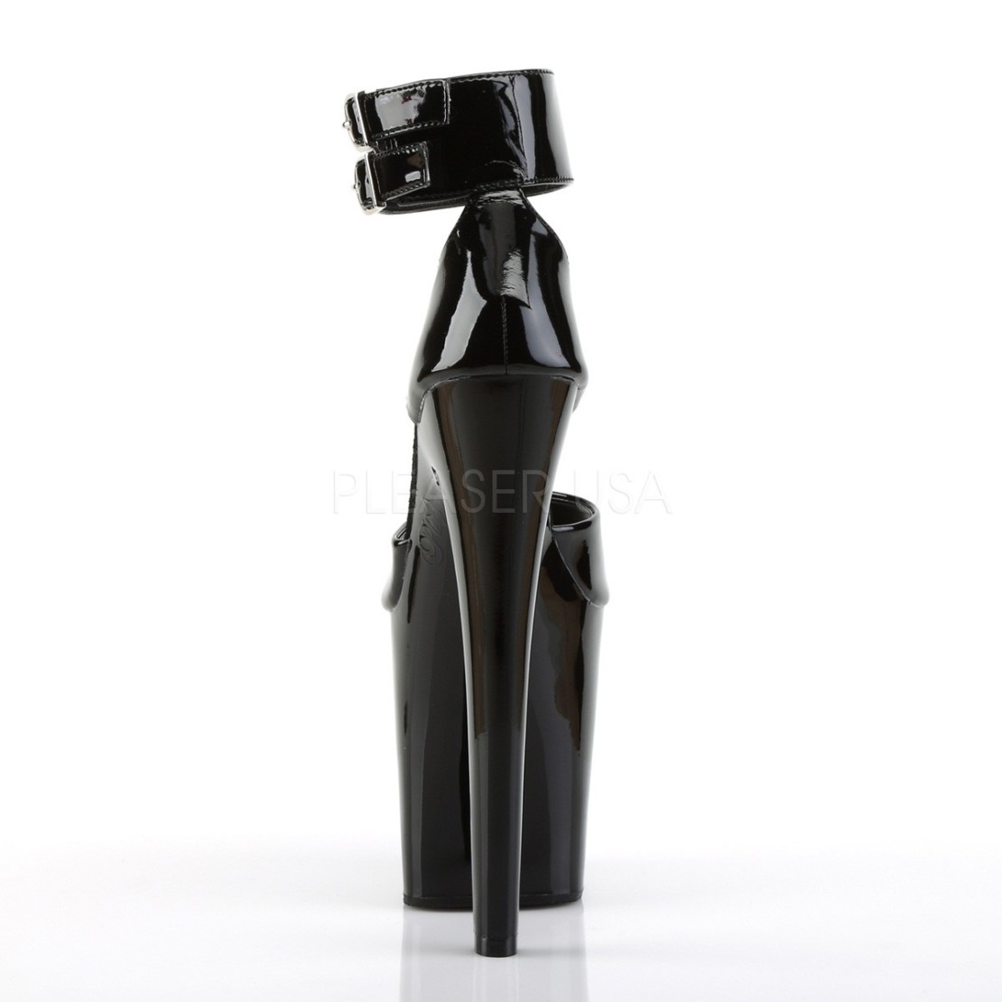 SANDALO SEXY NERO TACCO 20 IN VERNICE CON PLATEAU 