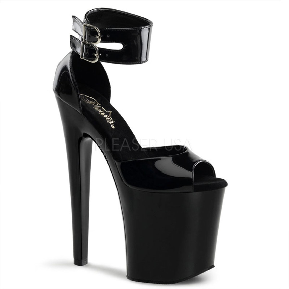 SANDALO SEXY NERO TACCO 20 IN VERNICE CON PLATEAU 
