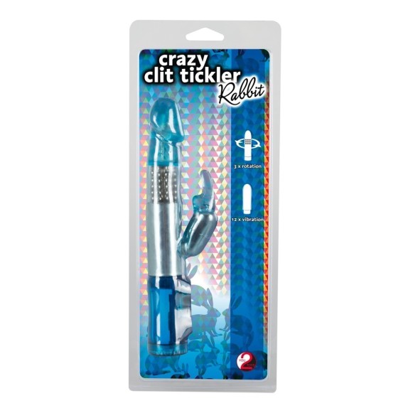 VIBRATORE RABBIT CHE RUOTA E VIBRA CON CONIGLIETTO CRAZY CLIT TICKLER BLU