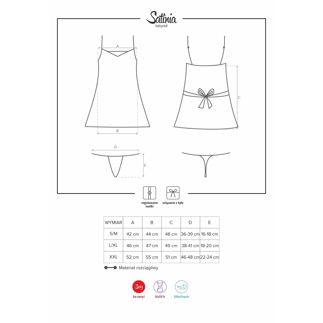 BABYDOLL MORBIDO CON PERIZOMA IN RASO SATINIA 