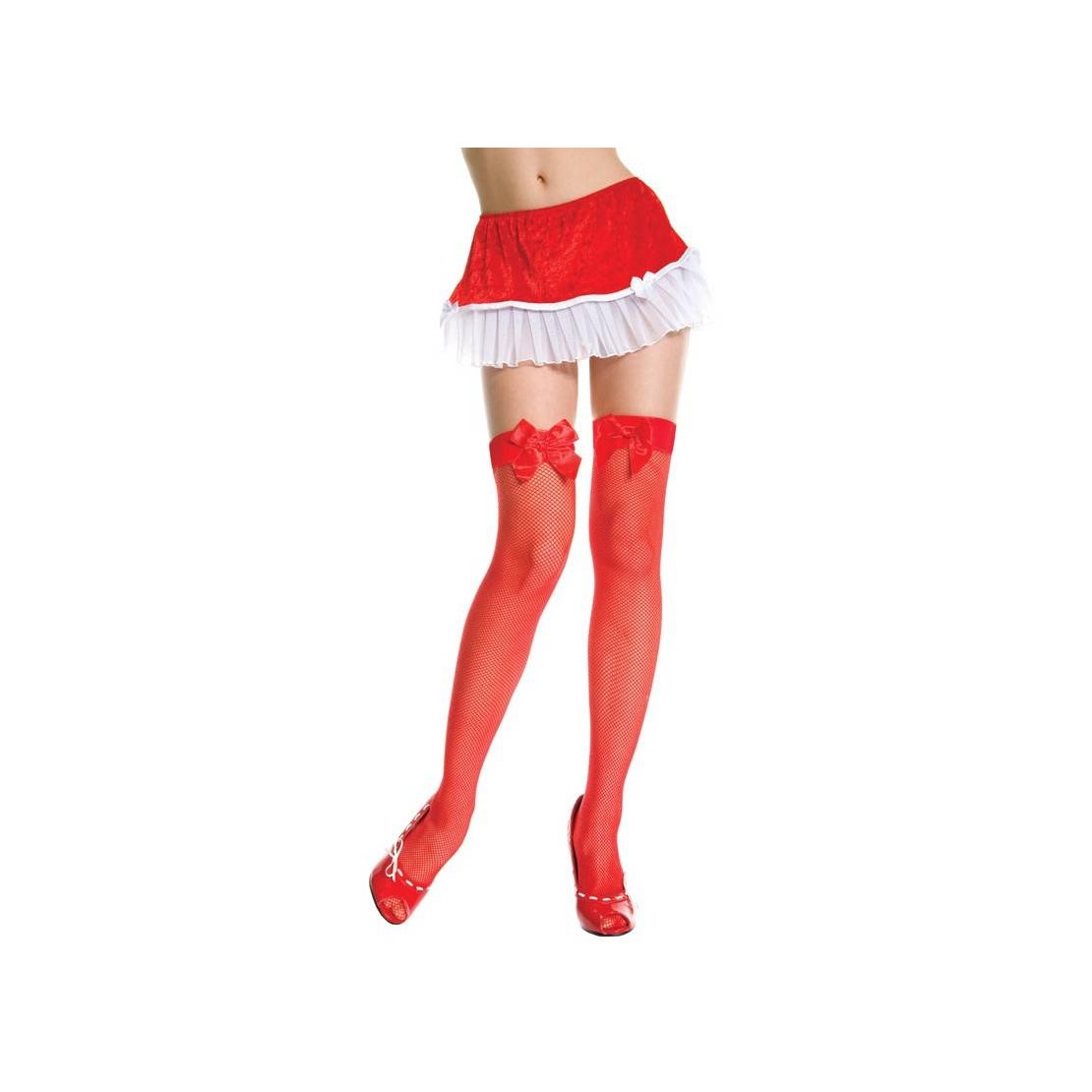 CALZE MICRORETE SEXY CON BALZA IN VINILE E FIOCCO