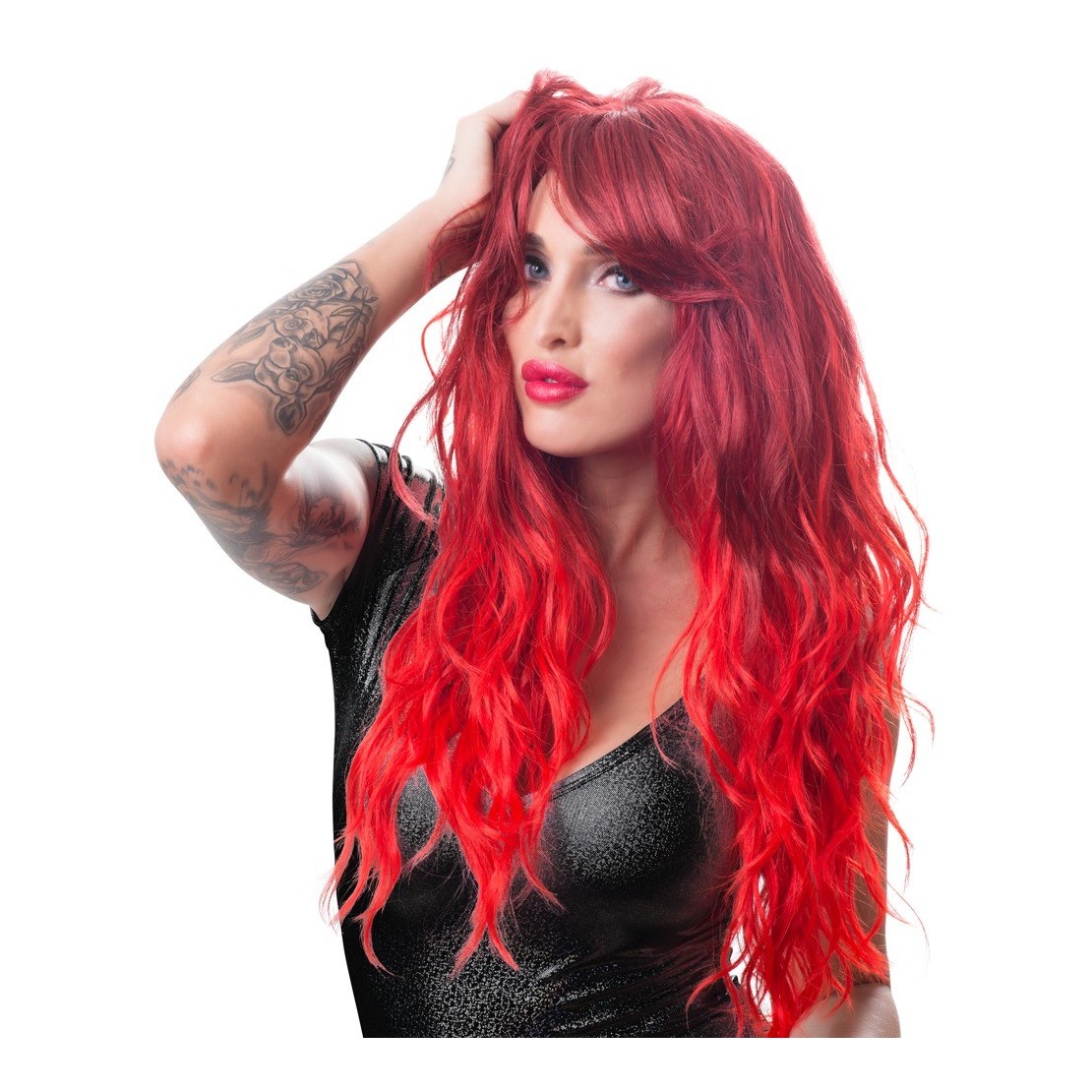 PARRUCCA SEXY ROSSA CAPELLI LUNGHI CON FRANGIA LATERALE