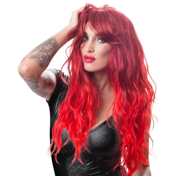 PARRUCCA SEXY ROSSA CAPELLI LUNGHI CON FRANGIA LATERALE
