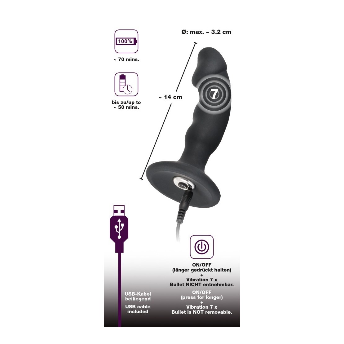 VIBRATORE ANALE UNISEX SEX TOY RICARICABILE