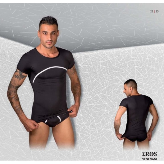 EROS VENEZIANI UOMO MAGLIETTA SEXY A MANICHE CORTE NERA A GIROCOLLO