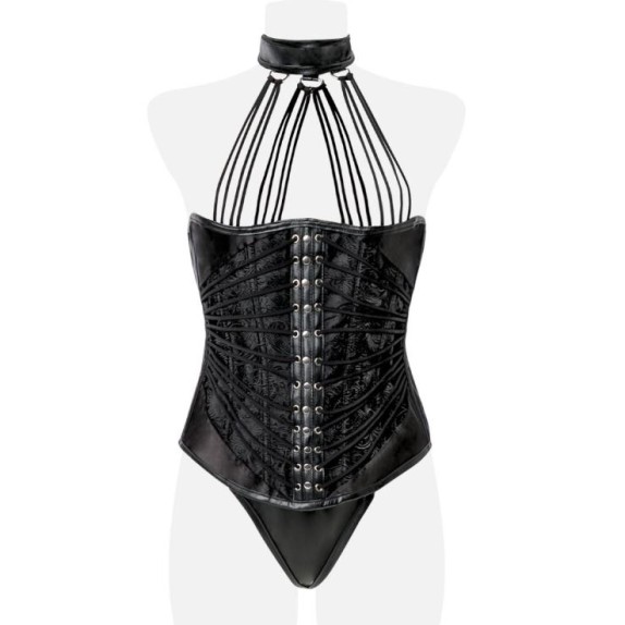 BUSTINO SEXY PER DONNA DAMASCATO CON STRINGHE E COLLARINO GREY VELVET