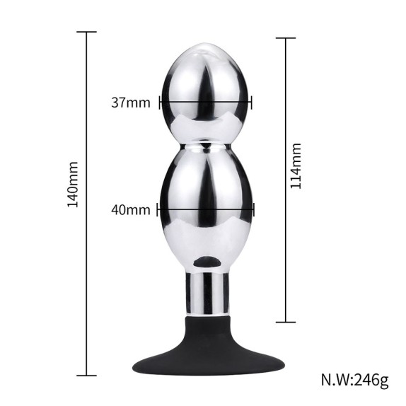 PLUG ANALE CON DOPPIA PALLA IN METALLO SEX TOY CON VENTOSA