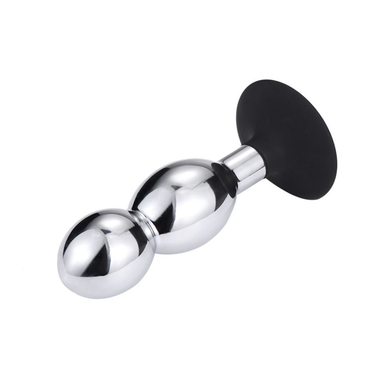 PLUG ANALE CON DOPPIA PALLA IN METALLO SEX TOY CON VENTOSA 2