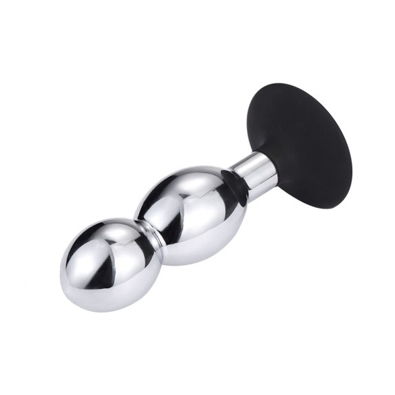 PLUG ANALE CON DOPPIA PALLA IN METALLO SEX TOY CON VENTOSA